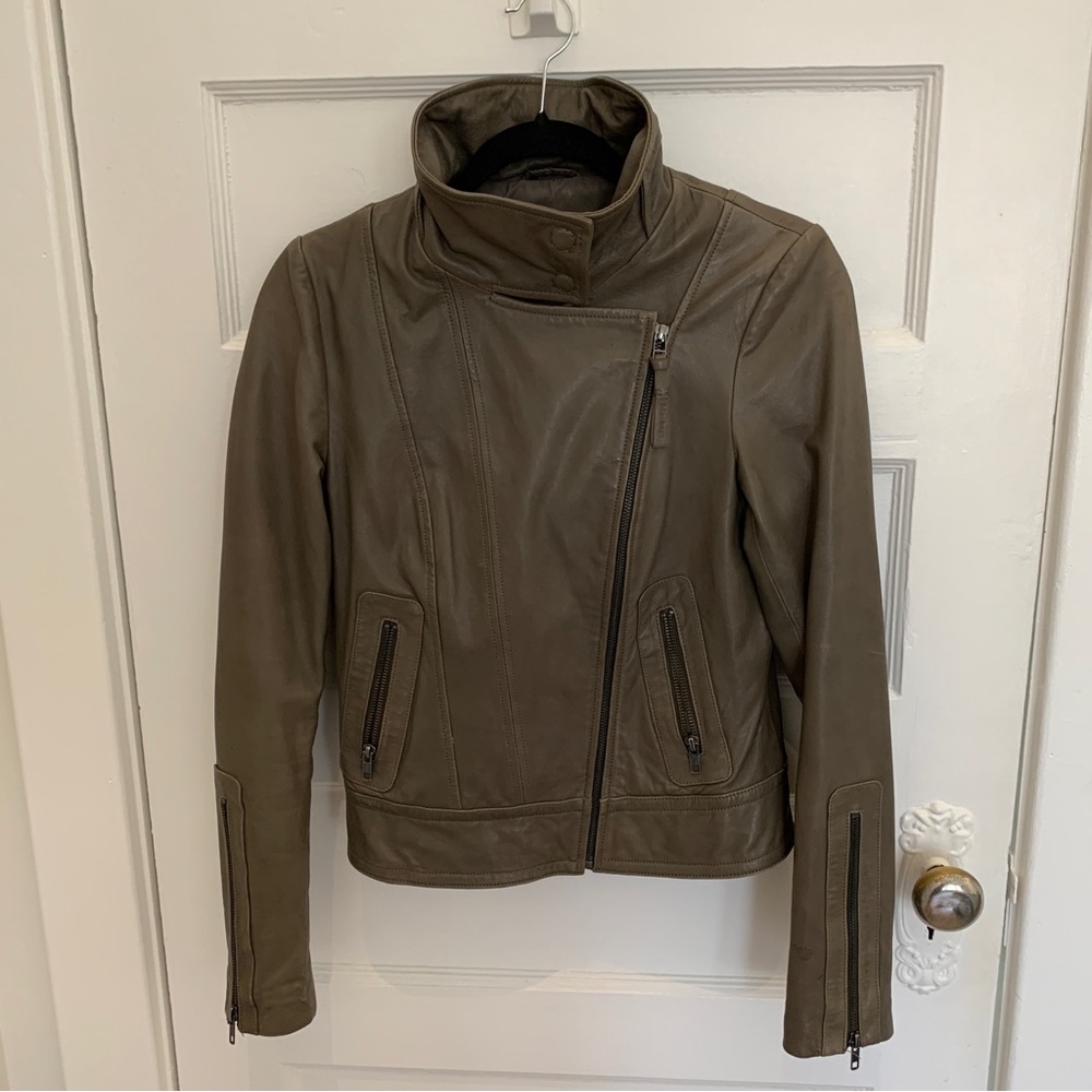 Mackage leather jacket in taupe, size S
